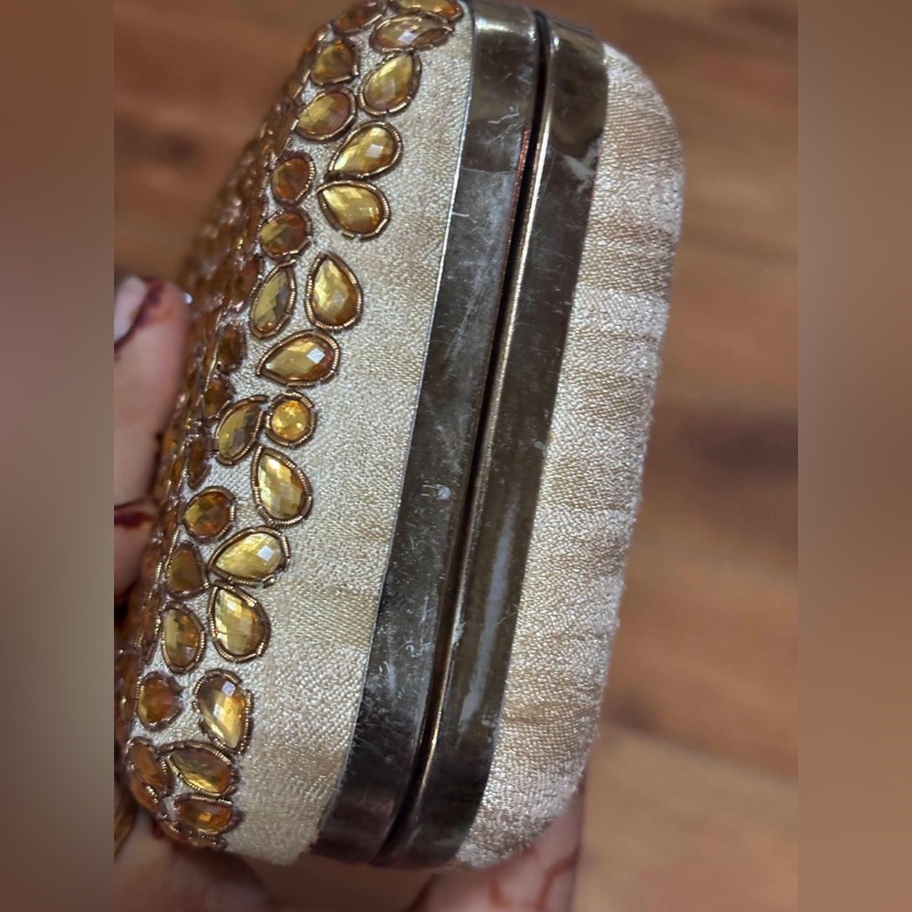 Embellished Gold Bead Evening Clutch - Picture 3 of 4